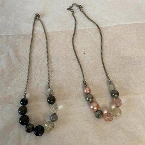 Set of 2 pink and black large bead necklaces